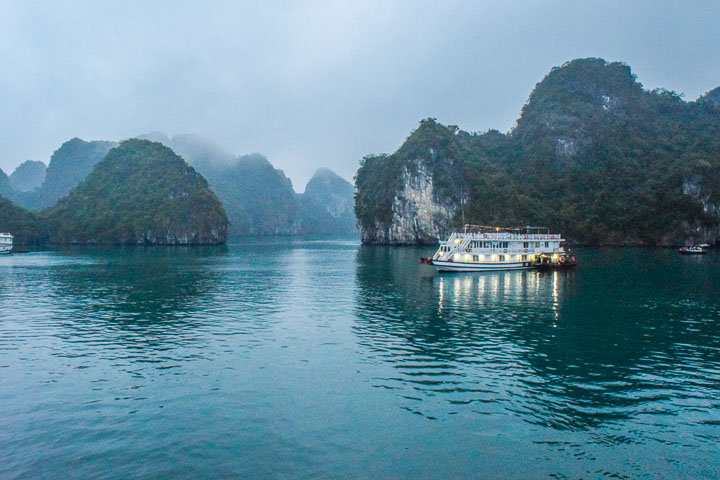 Cruise Halong Bay mooring at night