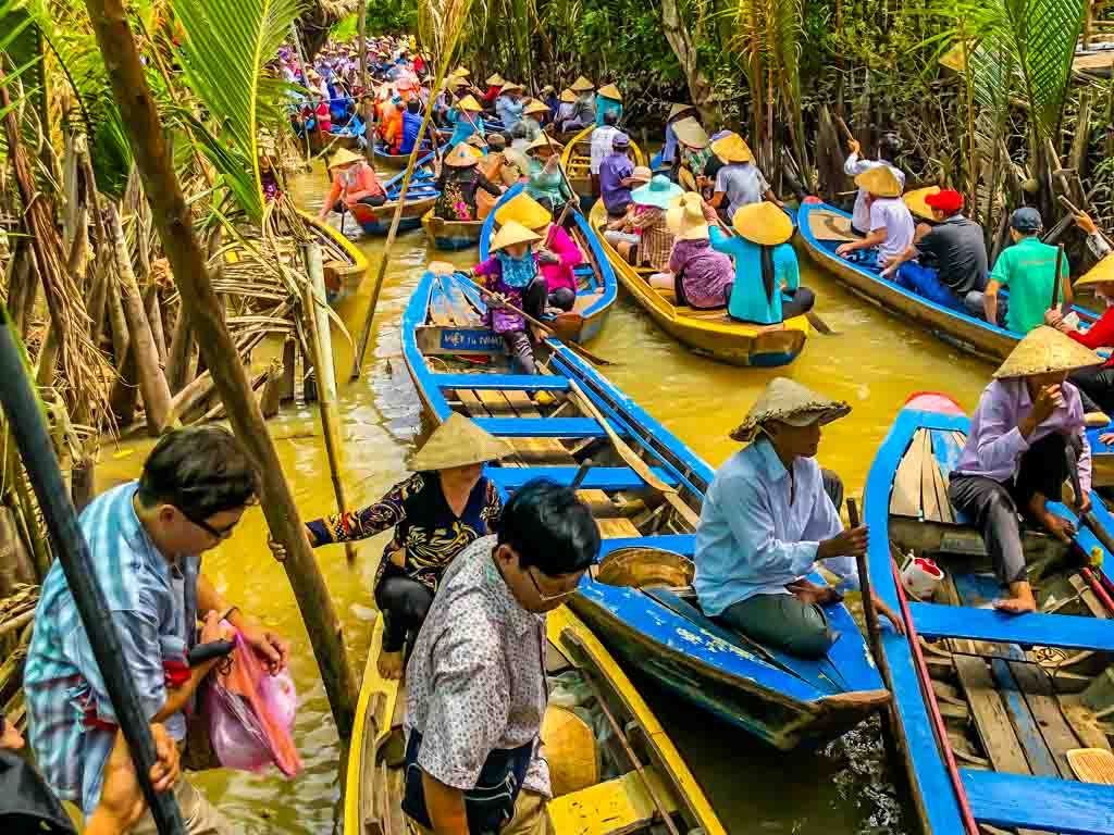 Mekong Delta Tour at Ben Tre Vietnam 100 sanpan traffic